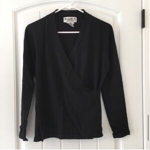 Joseph Allen Vintage Black Crossover Neckline long sleeve Top Size Large